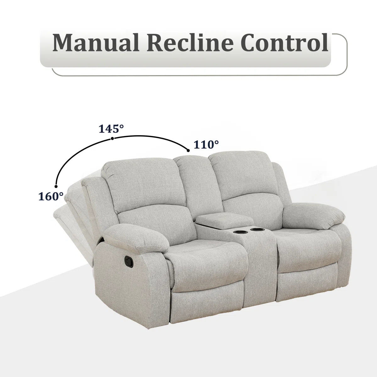 3 - Pieces White Gray Linen Reclining Living Room Set