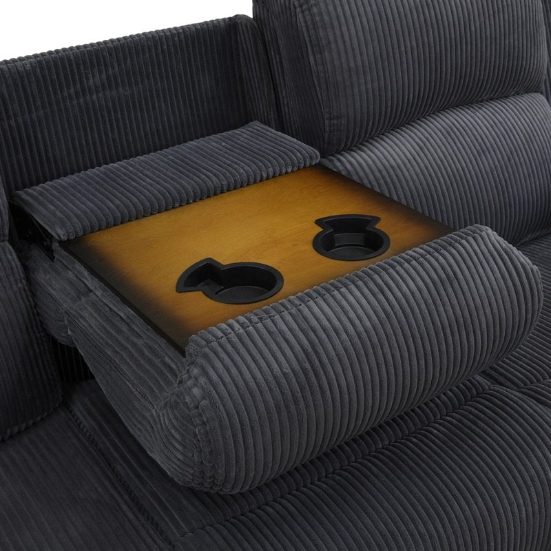 3-Piece Textured Dark Grey Corduroy Reclining Sofa Set