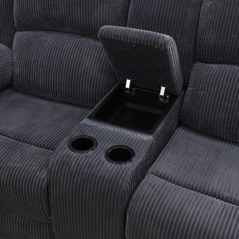 3-Piece Textured Dark Grey Corduroy Reclining Sofa Set