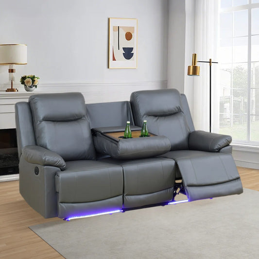 3-piece Deep Gray Breathing Leather Living Room Recliner Sofa Set