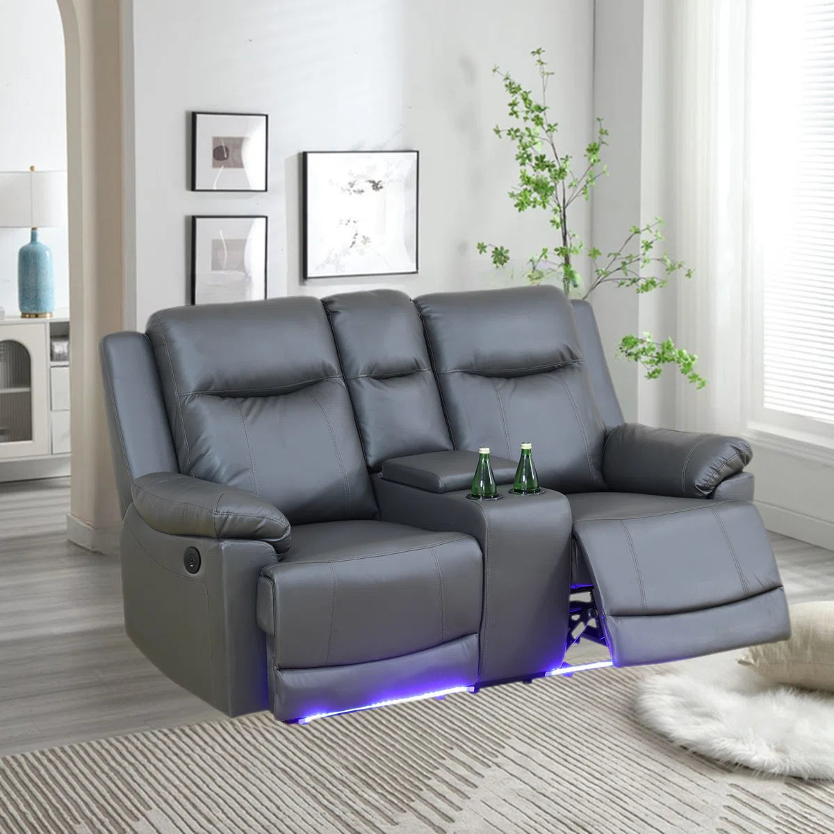 3-piece Deep Gray Breathing Leather Living Room Recliner Sofa Set