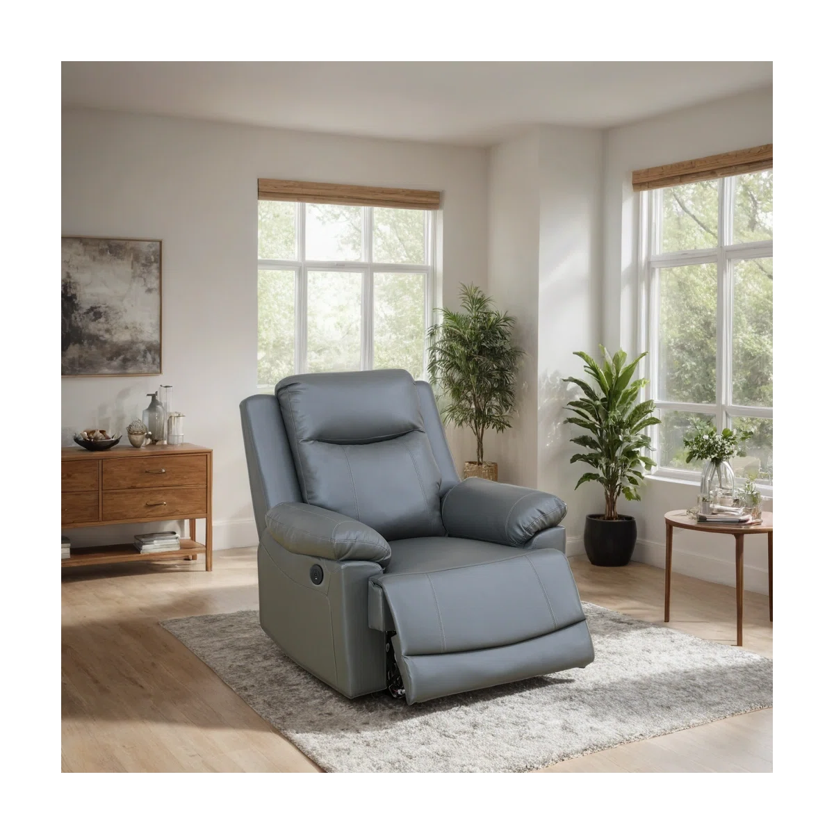 3-piece Deep Gray Breathing Leather Living Room Recliner Sofa Set