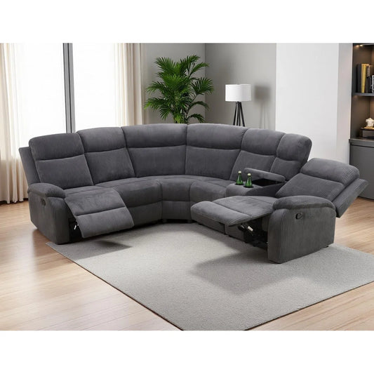 3-Piece Stripe Fabric Manual Reclining Curved Sectional With Storage Console And Cup Holders