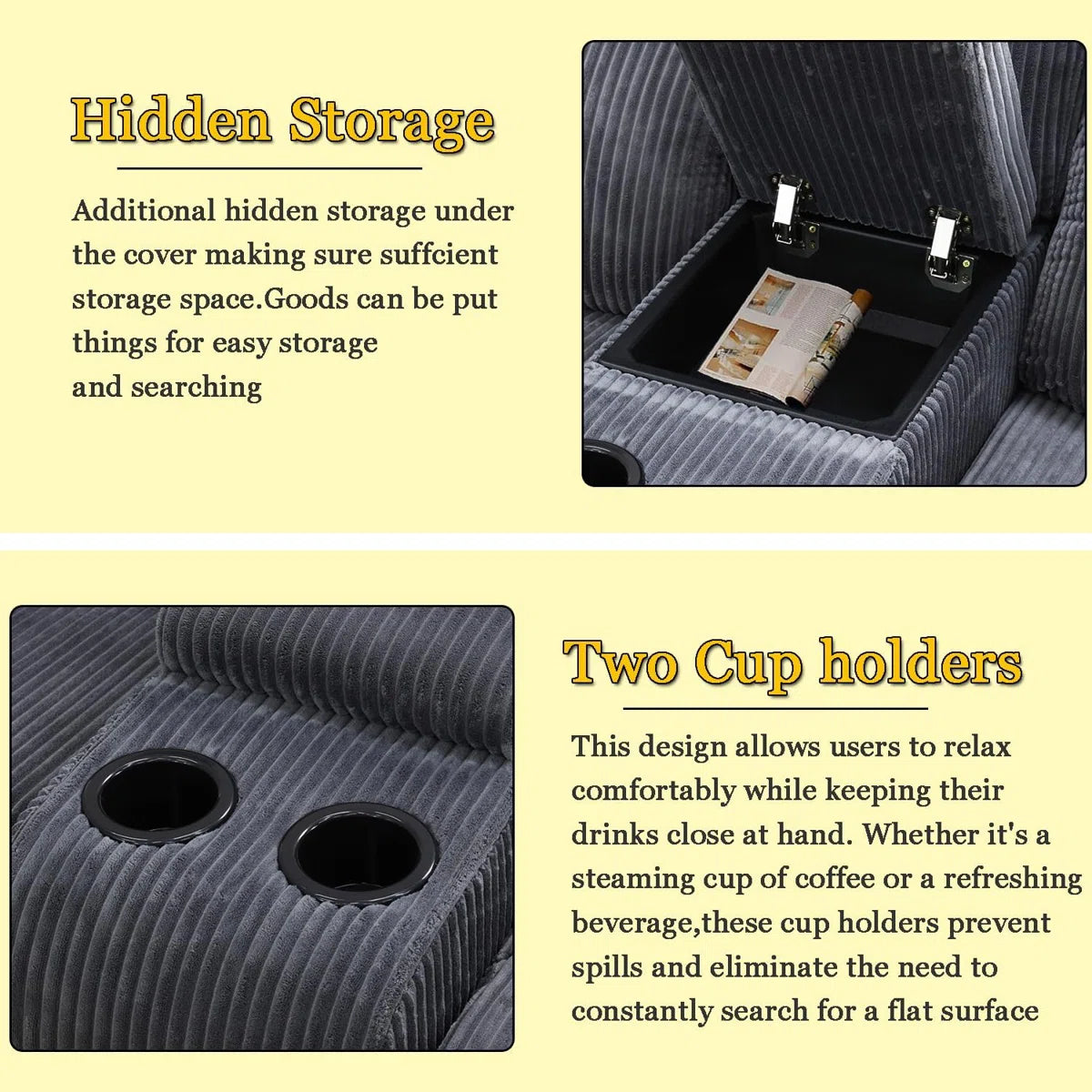 3-Piece Stripe Fabric Manual Reclining Curved Sectional With Storage Console And Cup Holders