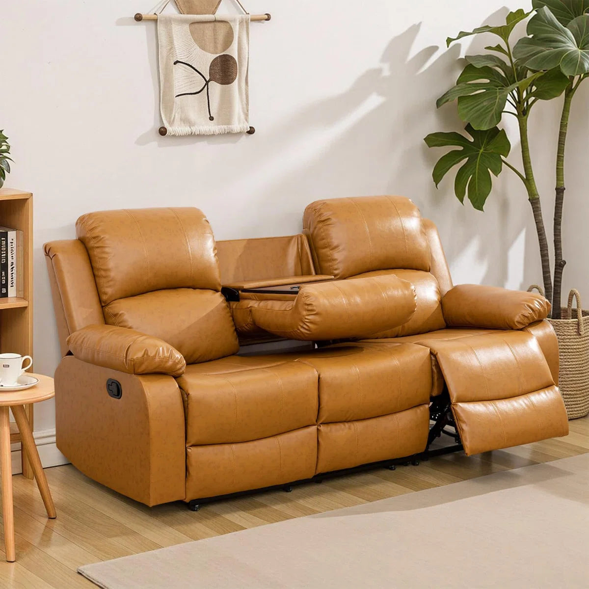 3 Piece Vegan Leather Manual Reclining Living Room Sofa Set