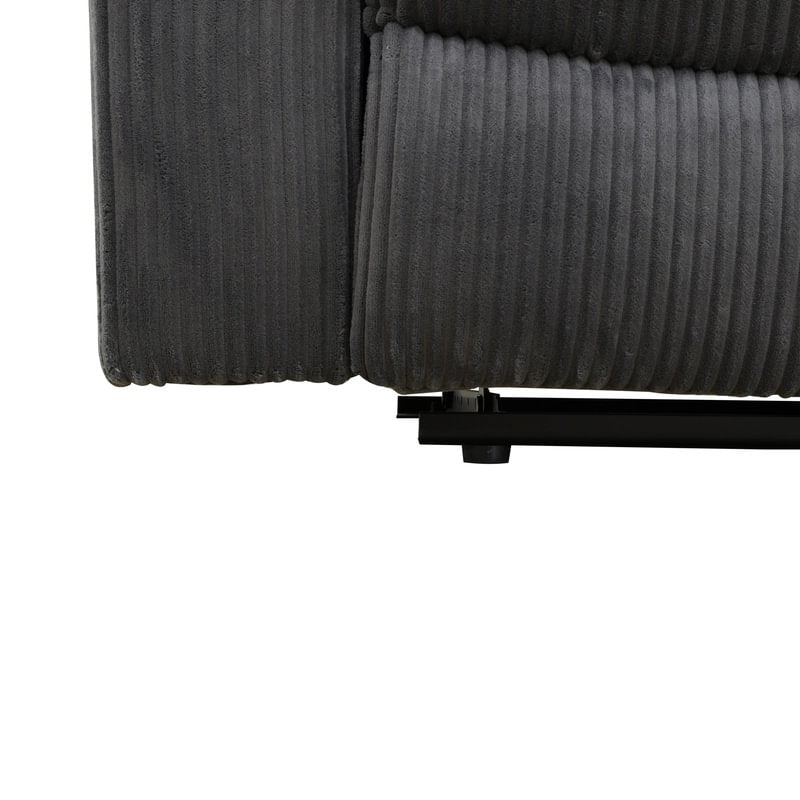 3-Piece Textured Dark Grey Corduroy Reclining Sofa Set