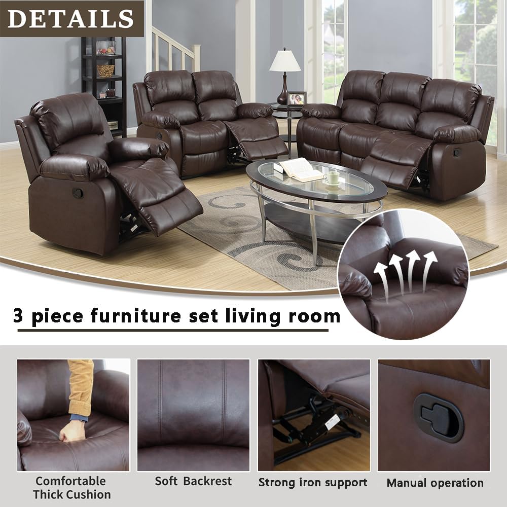 3 - Piece Brown Faux Leather Living Room Set