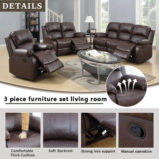 3 - Piece Brown Faux Leather Living Room Set