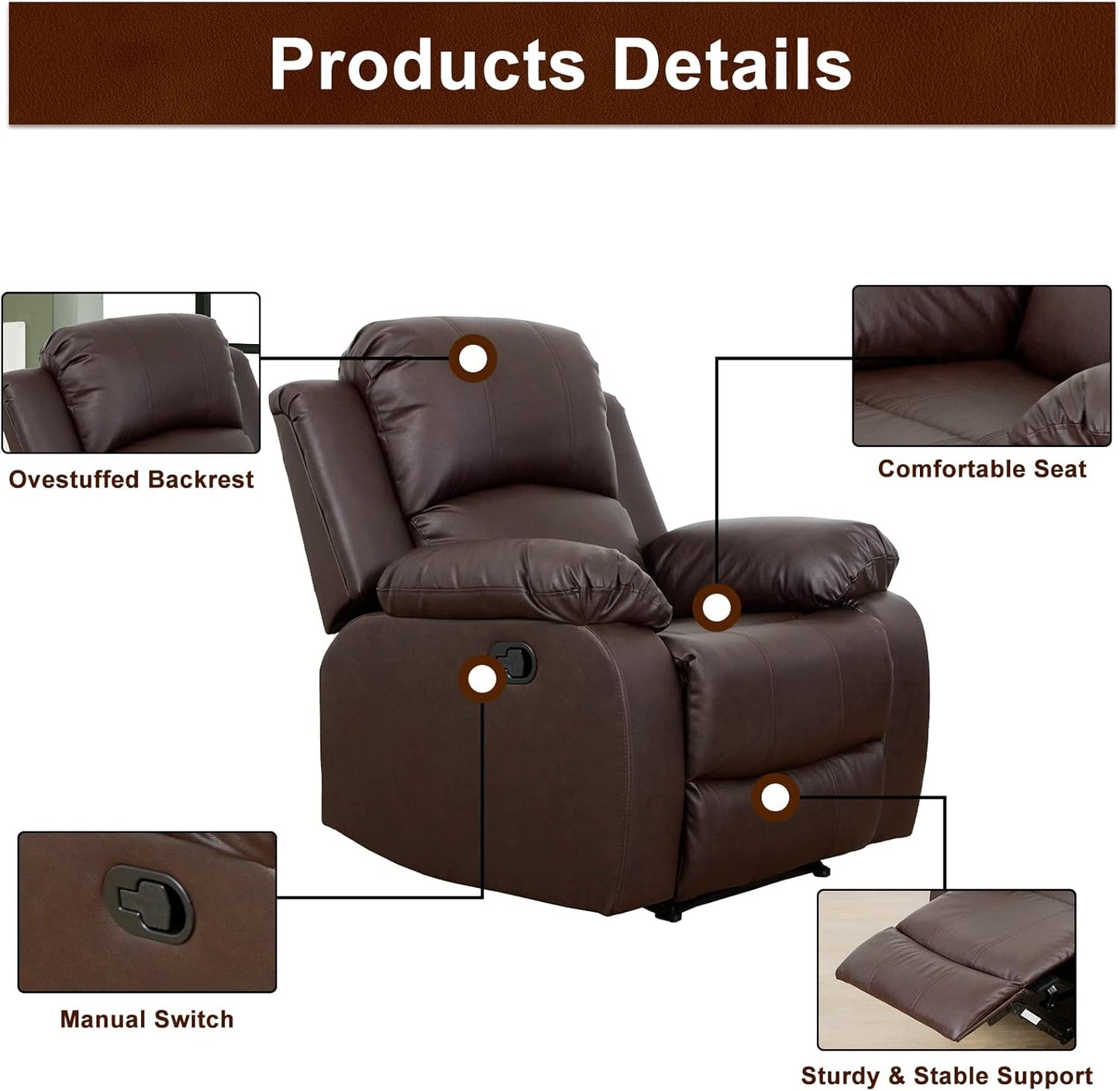 3 - Piece Brown Faux Leather Living Room Set