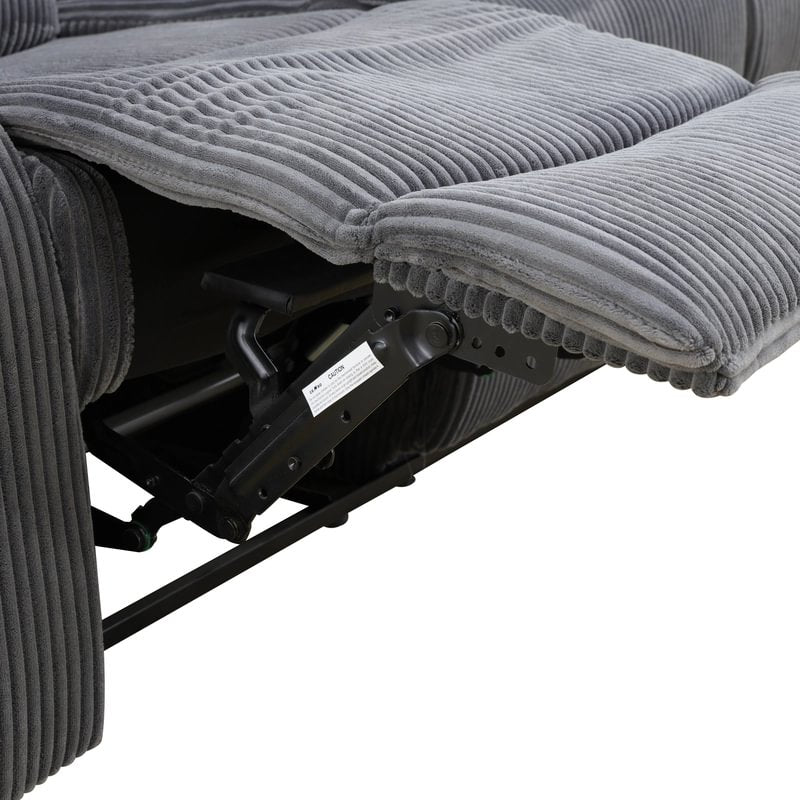 3-Piece Textured Dark Grey Corduroy Reclining Sofa Set
