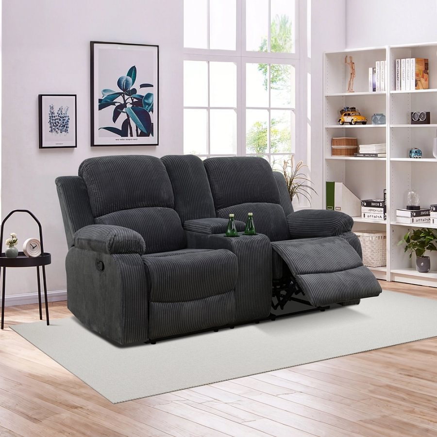 3-Piece Textured Dark Grey Corduroy Reclining Sofa Set