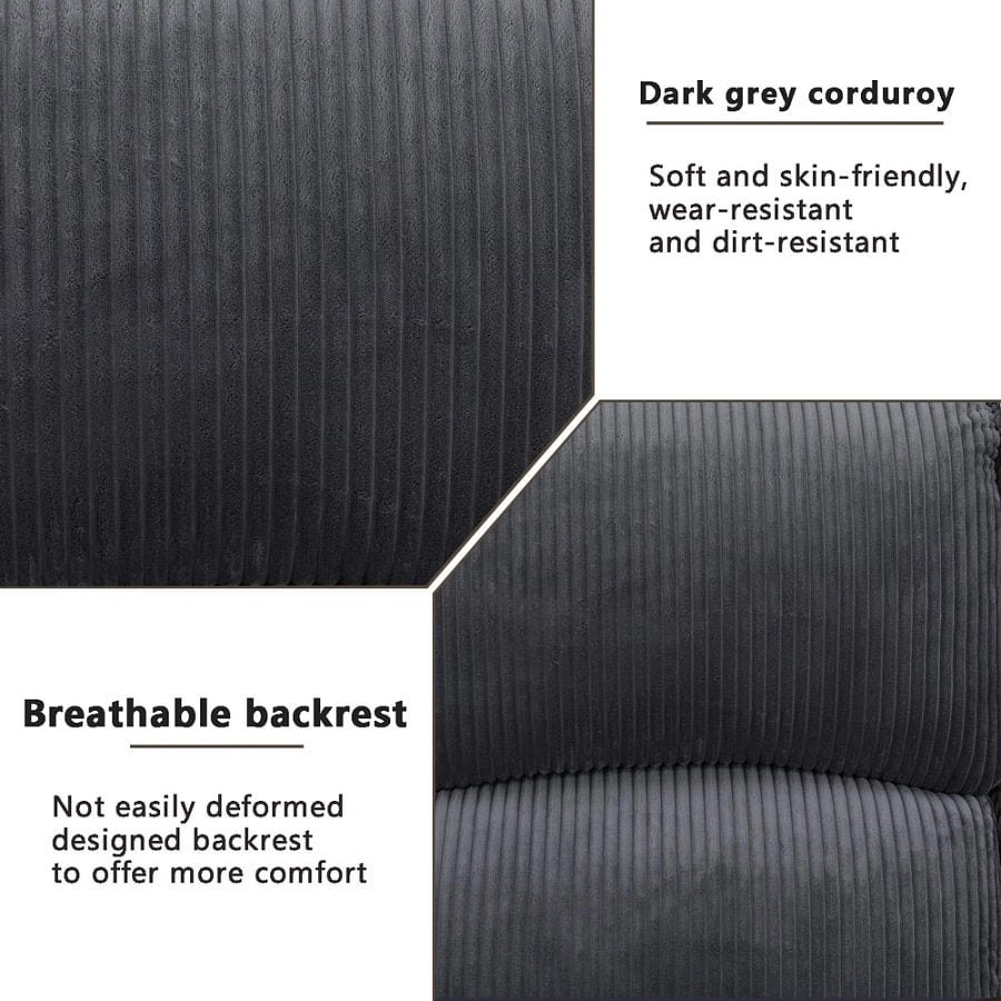 3-Piece Textured Dark Grey Corduroy Reclining Sofa Set