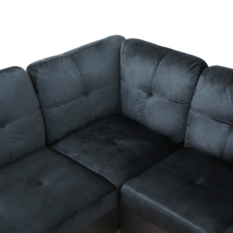 Dark Blue Microfiber L-Shaped Living Room Sectional Sofa Set - Left or right chaise