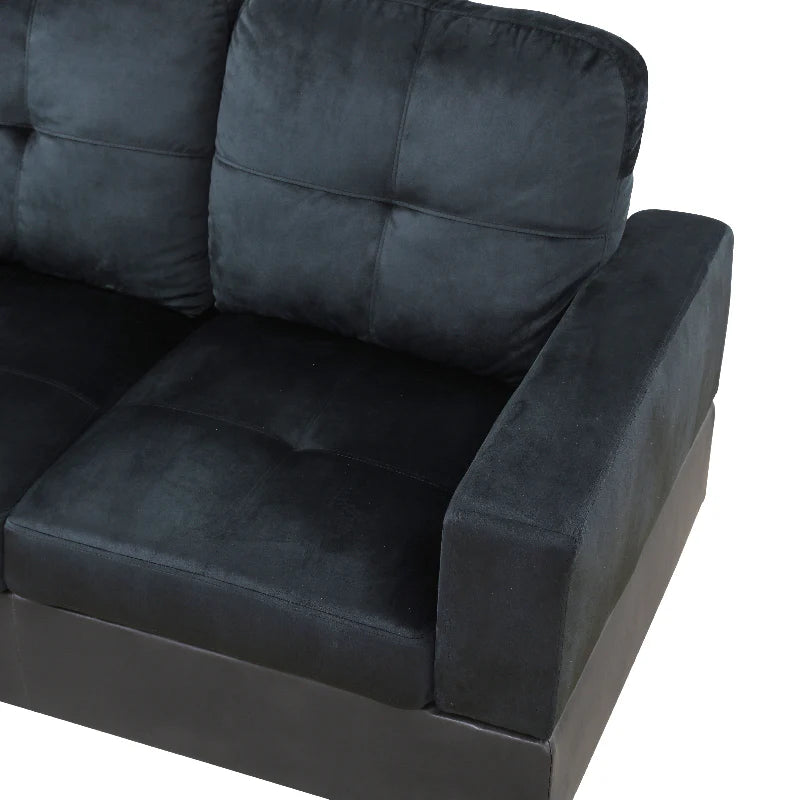 Dark Blue Microfiber L-Shaped Living Room Sectional Sofa Set - Left or right chaise