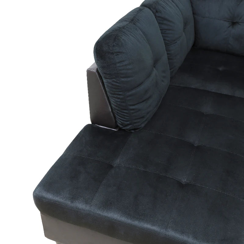 Dark Blue Microfiber L-Shaped Living Room Sectional Sofa Set - Left or right chaise