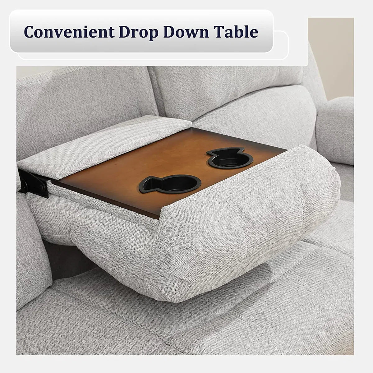3 - Pieces White Gray Linen Reclining Living Room Set