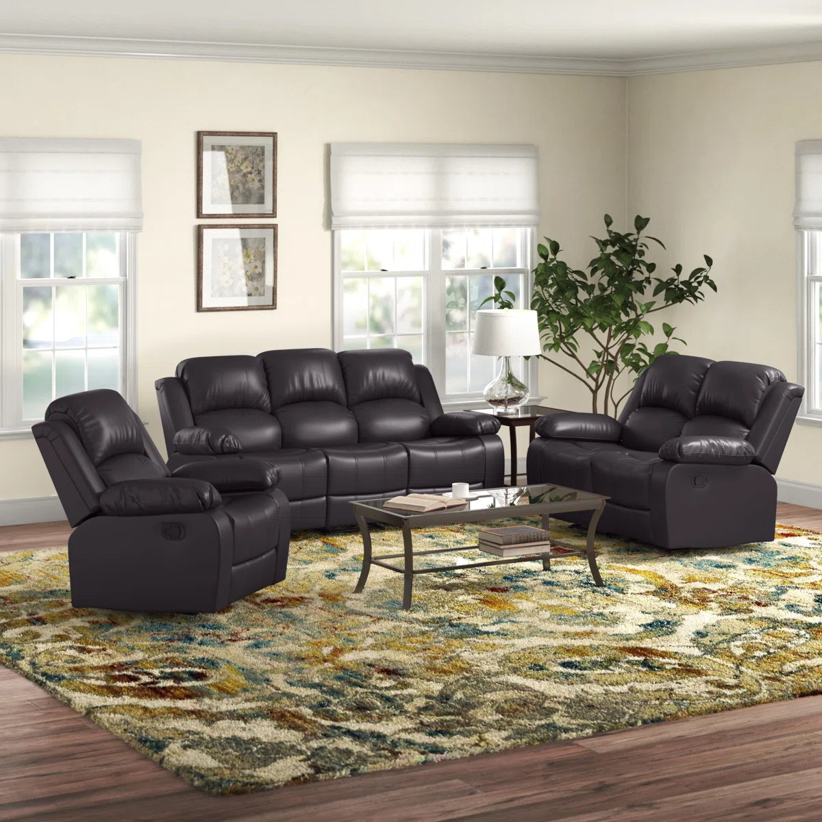 3 - Piece Brown Faux Leather Living Room Set