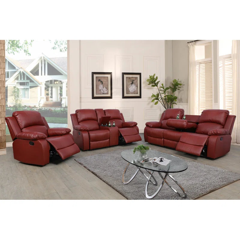 3 - Piece Red Faux Leather Living Room Set