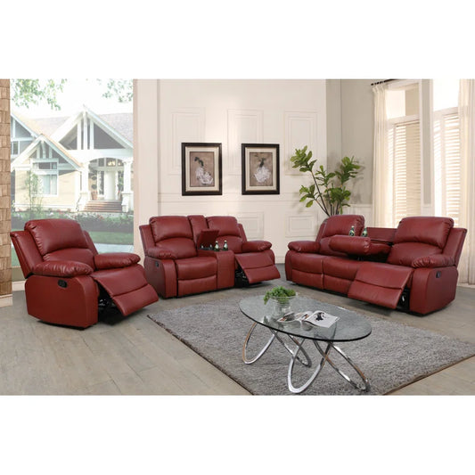 3 - Piece Red Faux Leather Living Room Set