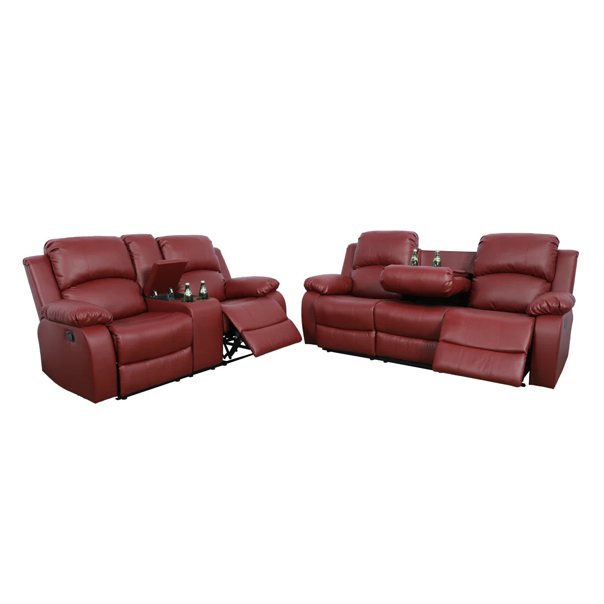 3 - Piece Red Faux Leather Living Room Set