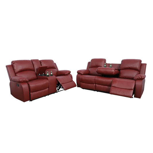 3 - Piece Red Faux Leather Living Room Set