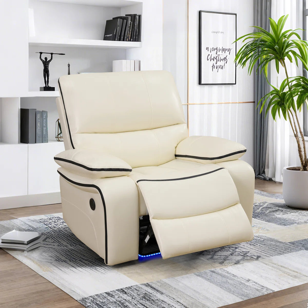 3-Piece Off White  Breathing Leather Living Room Recliner Sofa Set