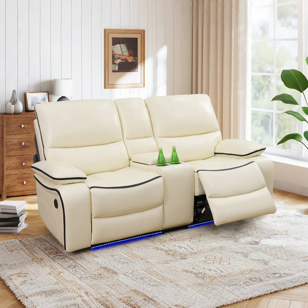 3-Piece Off White  Breathing Leather Living Room Recliner Sofa Set