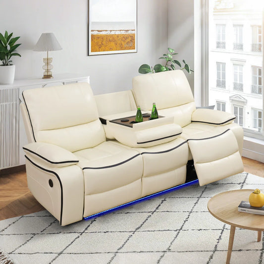 3-Piece Off White  Breathing Leather Living Room Recliner Sofa Set