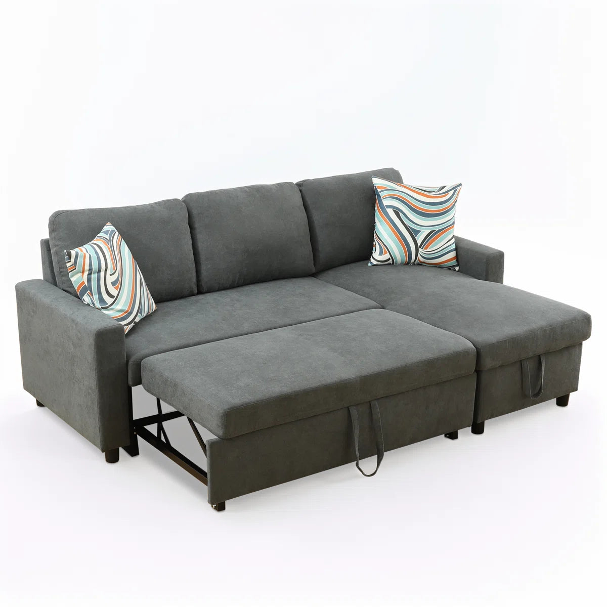 Charcoal Chenille Sleeper Sofa With Storage Space