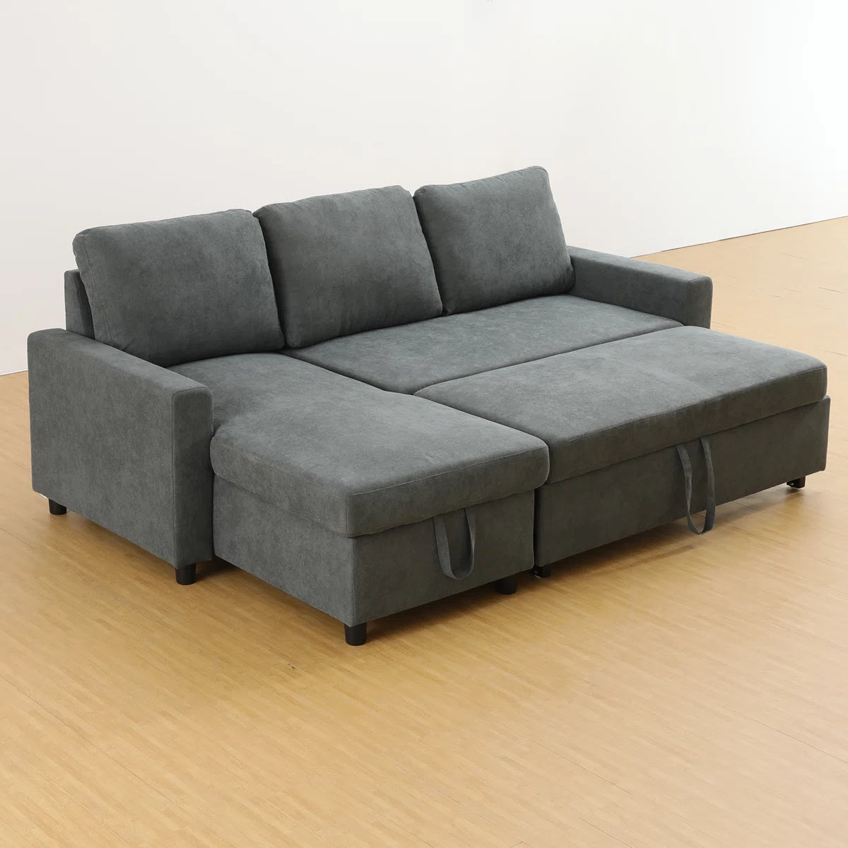 Charcoal Chenille Sleeper Sofa With Storage Space