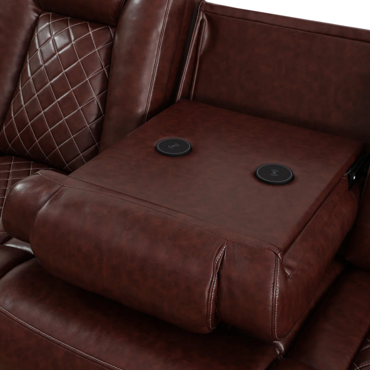 3-piece Reddish Brown Breathing Leather Living Room Recliner Sofa Set