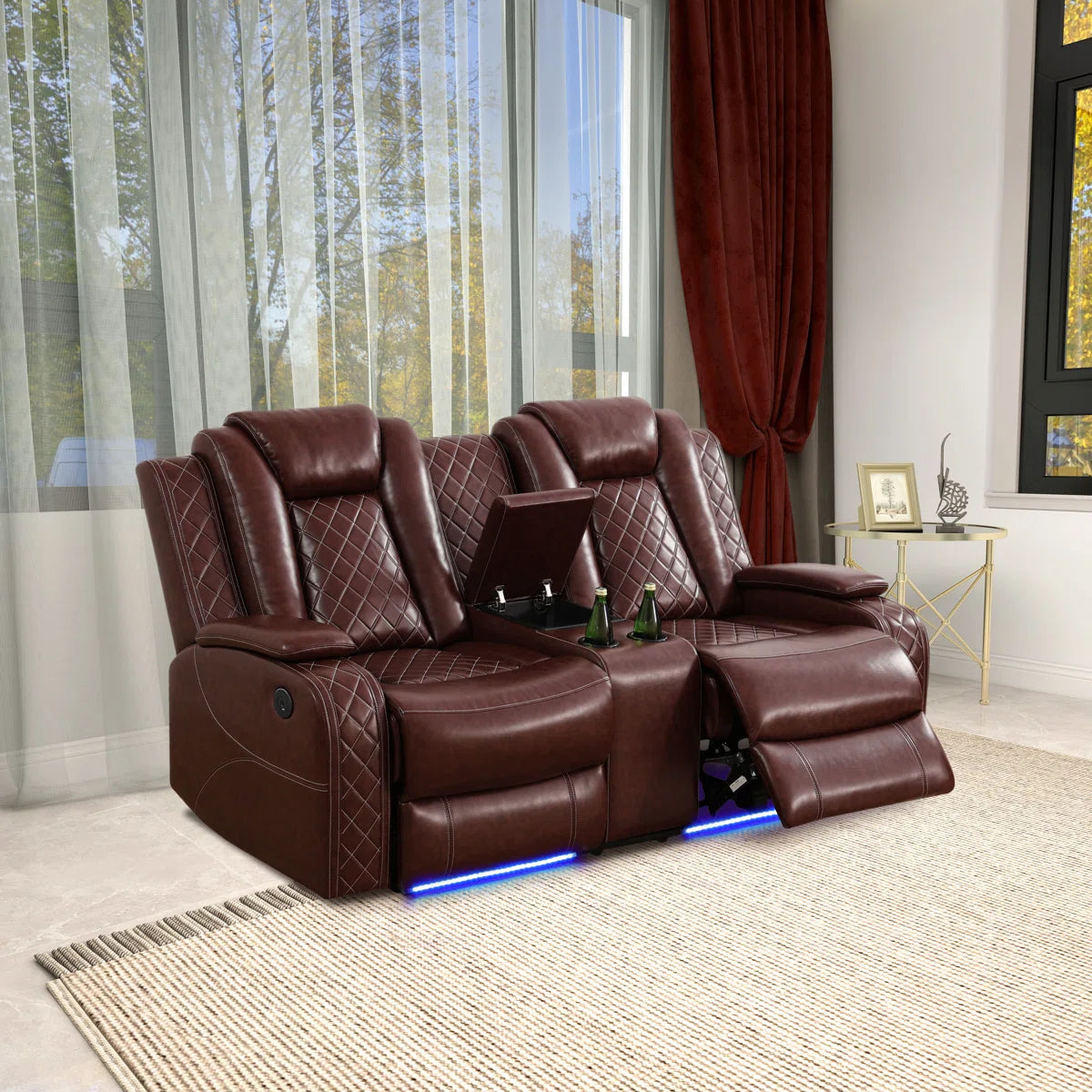 3-piece Reddish Brown Breathing Leather Living Room Recliner Sofa Set