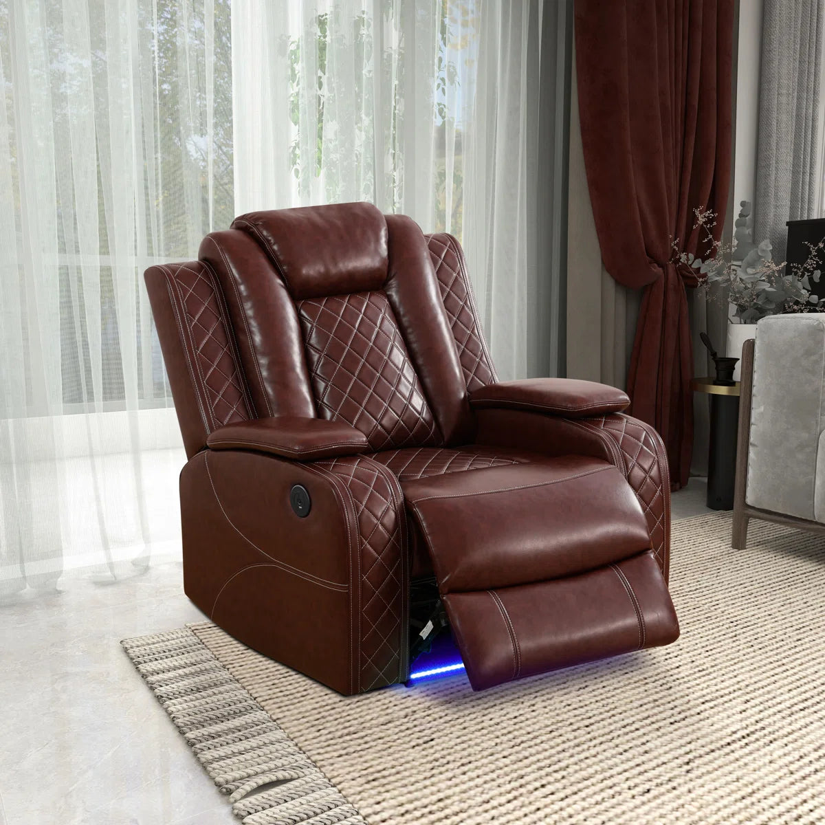 3-piece Reddish Brown Breathing Leather Living Room Recliner Sofa Set