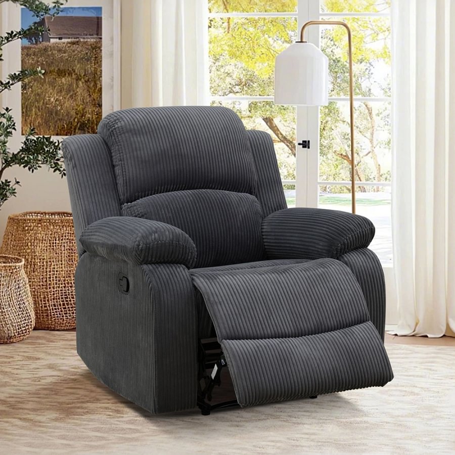 3-Piece Textured Dark Grey Corduroy Reclining Sofa Set